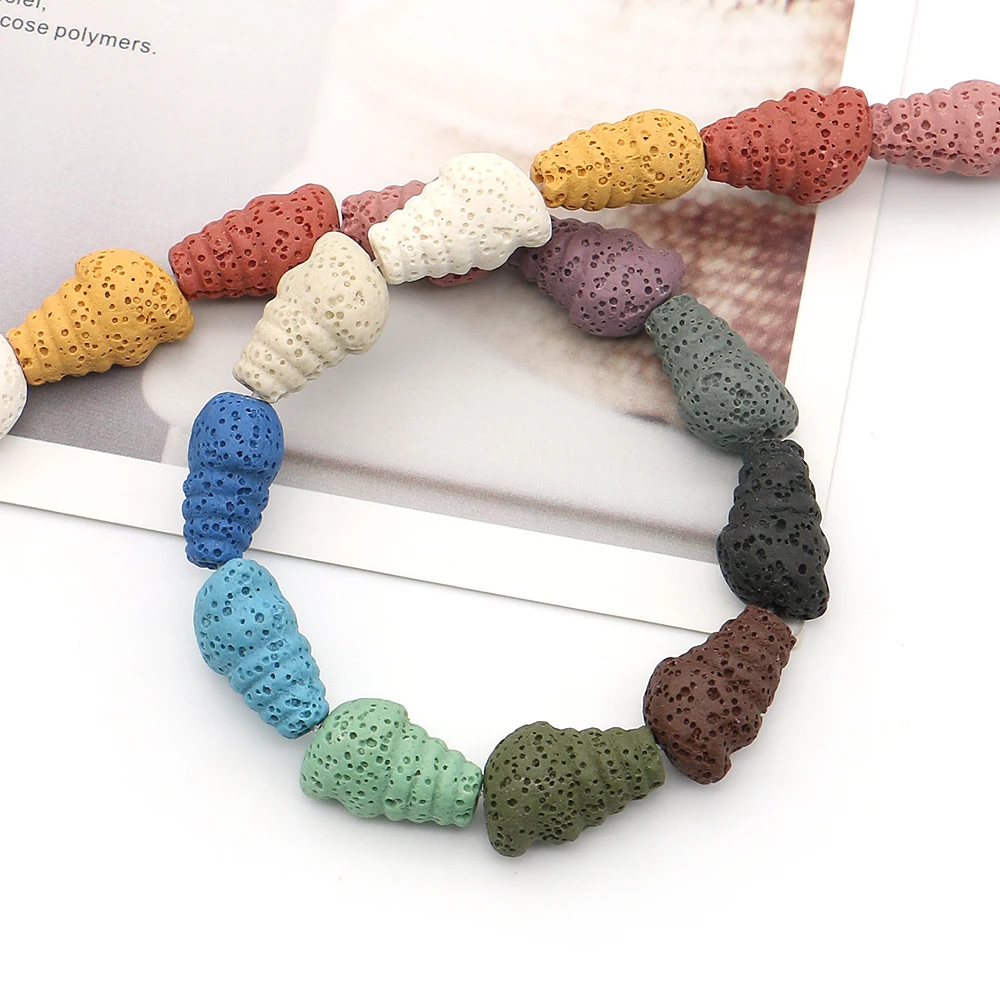 Ocean Style Natural Volcanic Rock Polished Seashell Shaped Straight Hole Loose Beads DIY Necklace Earring Jewelry Gift Accessory