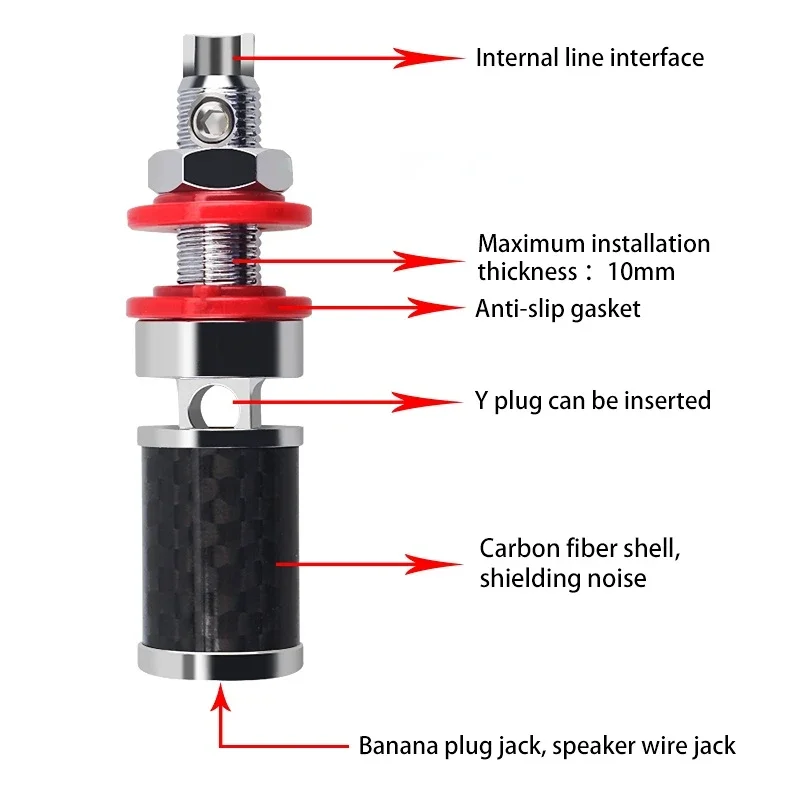 Terminal decodificación de amplificador de fibra de carbono Chapado en plata, poste de encuadernación de cobre, conector Banana, accesorio de Audio, 4 Uds.