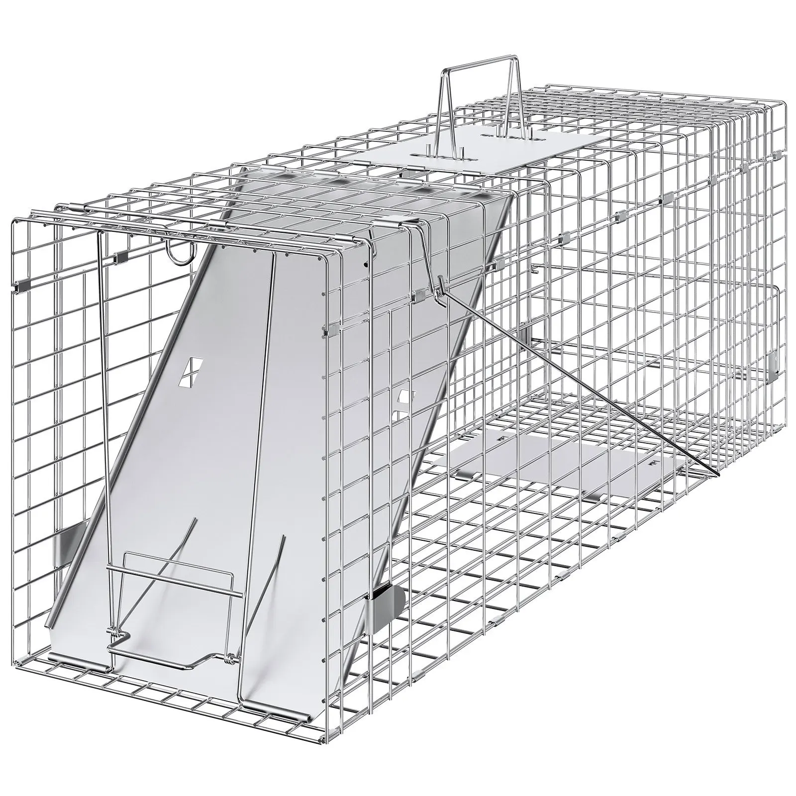 

Клетка-ловушка для живых животных, 31 x 10 x 12 дюймов, гуманная ловушка для кошек из оцинкованного железа, складная ловушка для животных с ручкой для кроликов, бездомных кошек