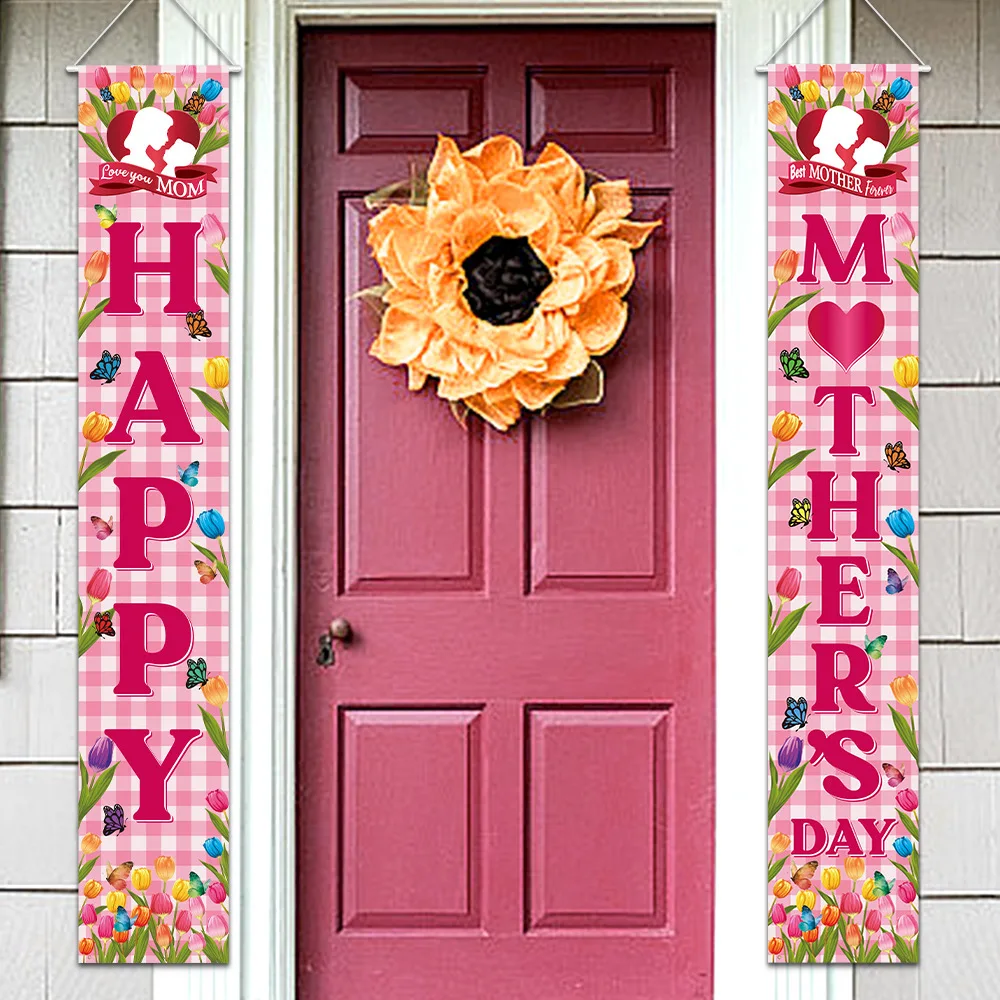 

New Mother's Day Decorative Door Banner Tulip Door Hanging Cloth Mother's Day Party Decorative Door Curtain Banner