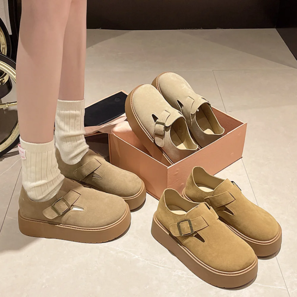 2024 Autumn Women Flat Platform Shoes Retro Casual Loafers Woman New All-match Suede Fur Chunky shoes Zapatos De Mujer Moccasin