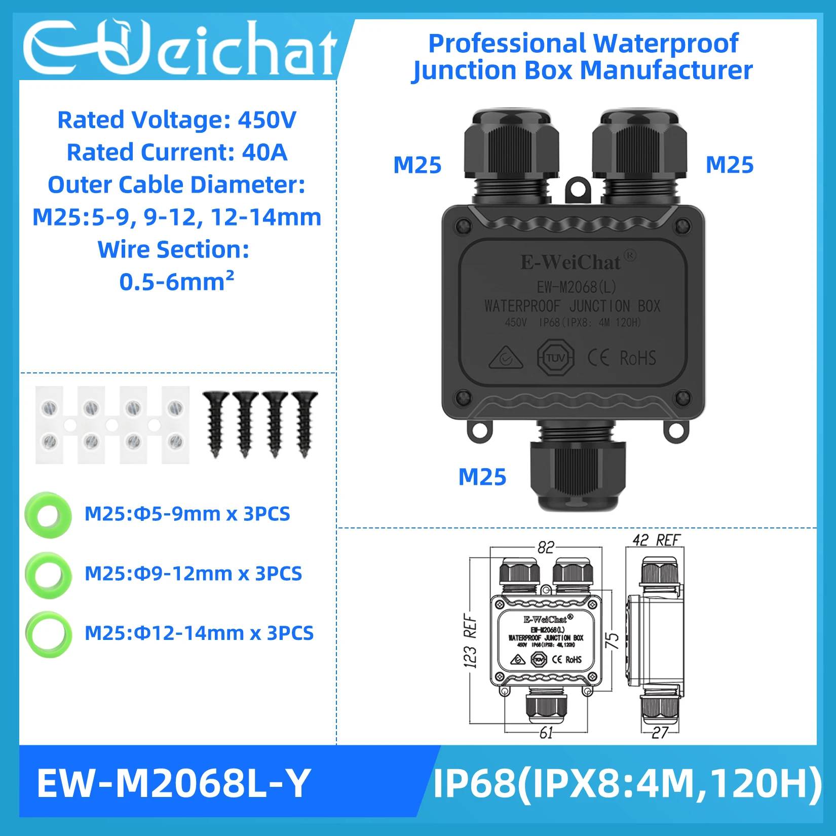 Anschlussdose, wasserdicht, elektrischer Stromkasten, für den Außenbereich, offener Spleiß, Steckdose, Außenverlängerungskabelabdeckung EW-M2068