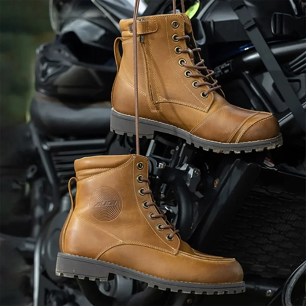 Men Leather Motorcycle Boots Vintage Moto Racing Motocross Off-Road Motorbike Motorcycle Shoes Anti-fall Moto Riding Boots