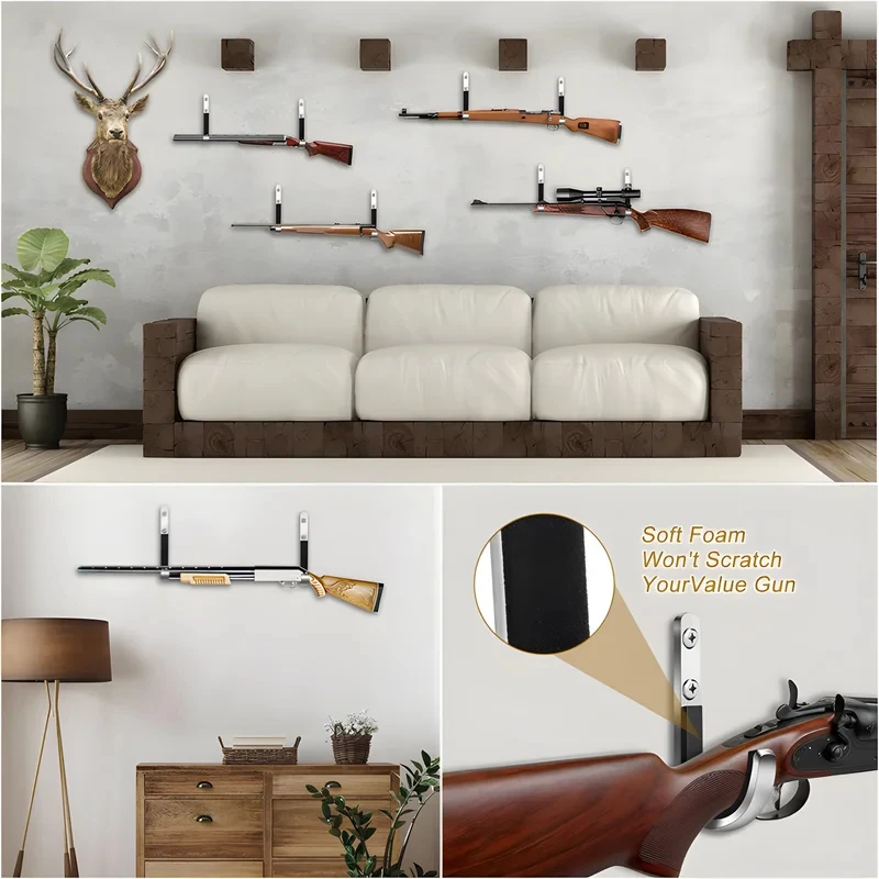 4Pcs Heavy-Duty Stainless Steel Gun Hooks – Wall Mount Storage Rack for Rifle, Shotgun, Bow & Arrow