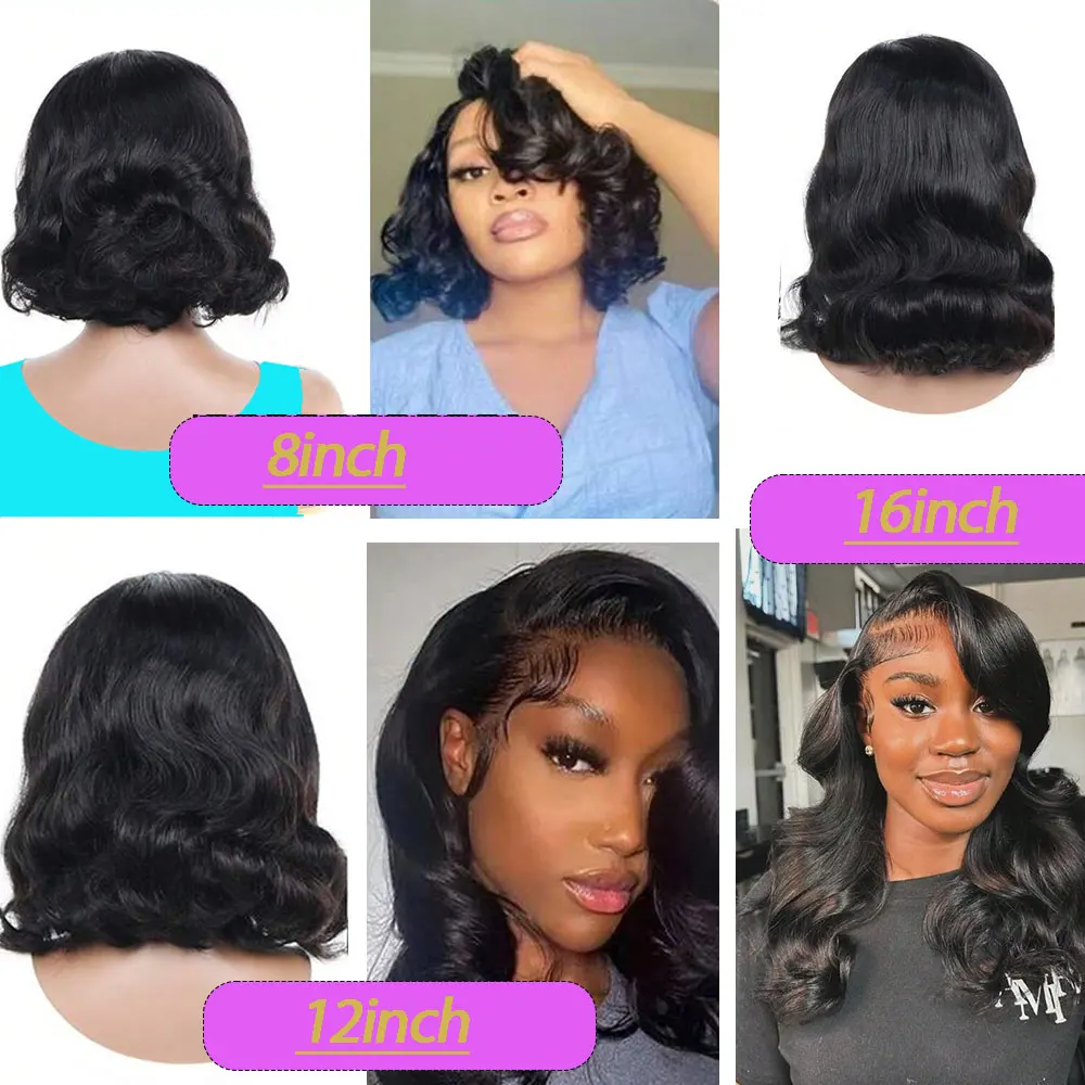 13X4 Body Wave Transparant Kant Kant Voorkant Pruiken Menselijk Haar 200% Dichtheid Bob Pruiken Menselijk Haar Pre Geplukt Korte Bob Natuurlijke Kleur