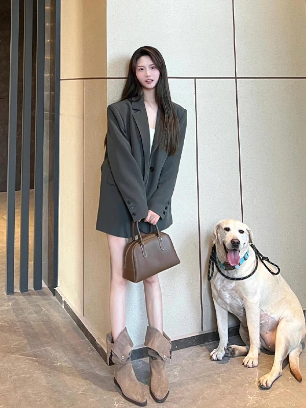 

ay Suit Jaet Women's Loose Casual Slimming Spring Autumn New Sle High Street Faion Commute Sle Polyester Fabric