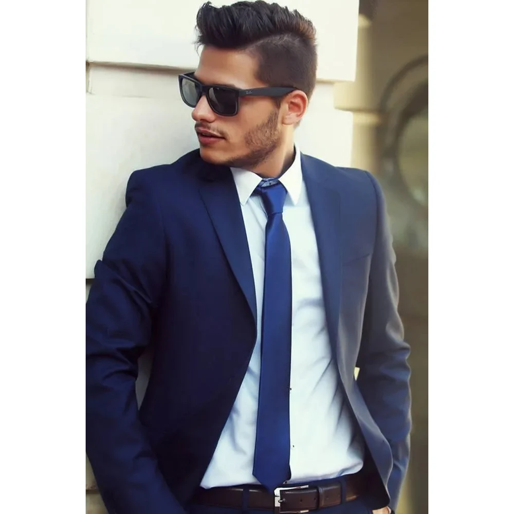 

Elegant Men's Suits Slim Fit Blue Single Breasted Notch Lapel Smart Casual Office Costume Homme Daily 2 Piece Jacket Pants Slim