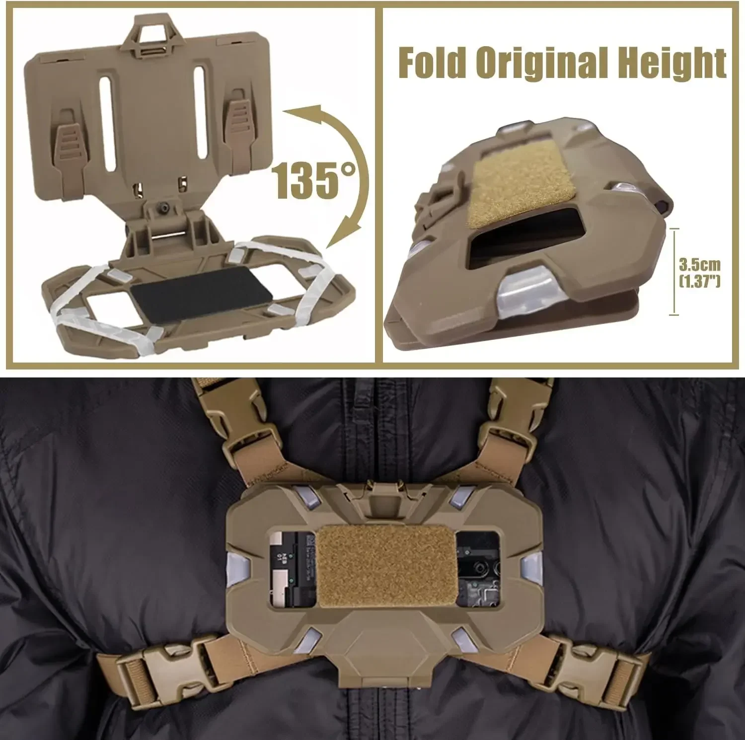Molle-Handytrage der NEUEN Generation, klappbare Halterung mit schnellem Zugang, taktische Weste-Brusthalterung, Airsoft-Schutttrage – Detail 13