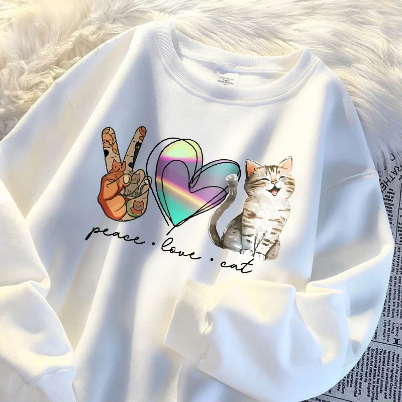 

Peace Love Cat Sweatshirt Man Autumn Fleece S-Xxl Pullover Simple Oversize Sweatshirt Casual Loose Clothes