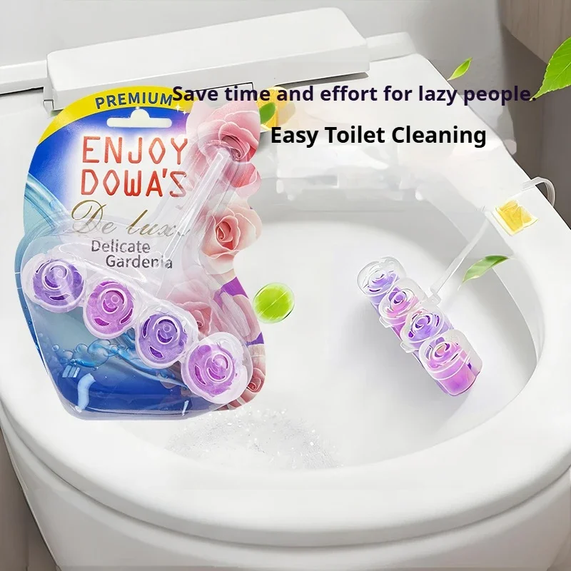 Toilet Rim Block 4-in-1 Toilet Bowl Cleaner Deodorizer, Long Lasting Gardenia Fragrance Anti-Limescale Foam Freshener for Bathro