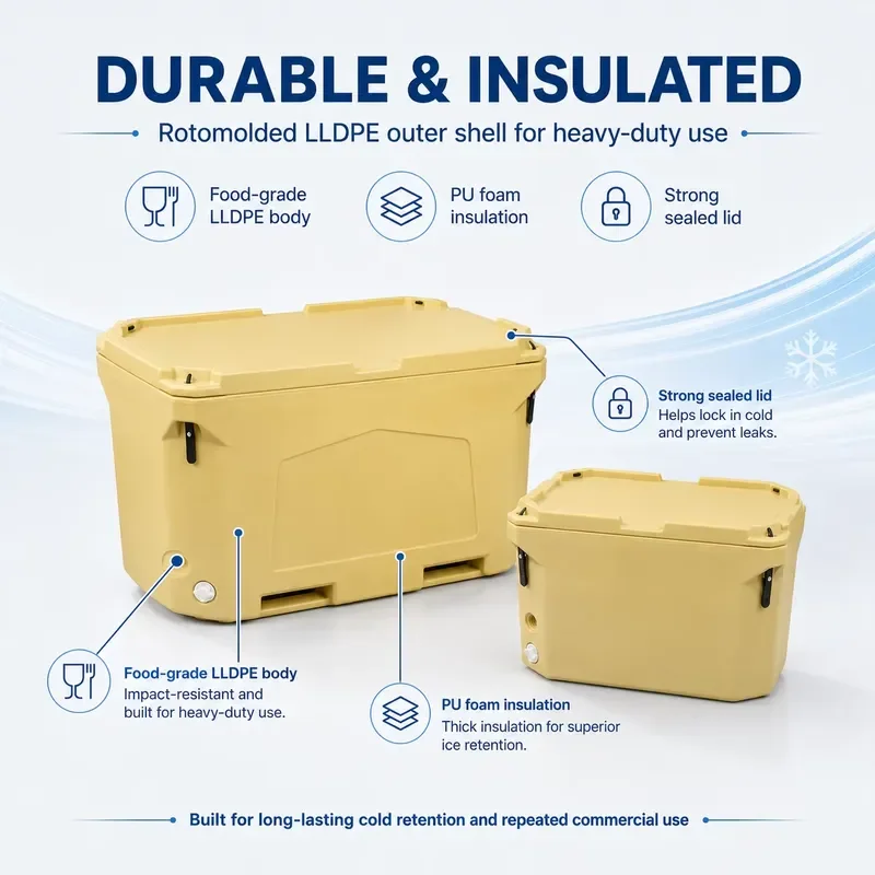 for 100L Rotomolded Refrigerator with PU Foam Drain Holes Customizable Logo Suitable for Cold Chain Transportation