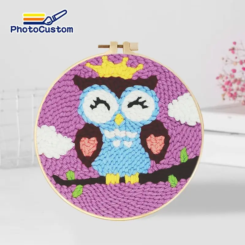 

PhotoCustom милый дырокол с совой, игла для вышивки, подарок для взрослых, наборы для рукоделия, полный набор игл с животными, настенные художественные принадлежности для рукоделия