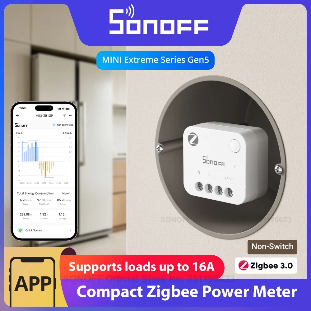SONOFF MINI-ZB1GP MINI PM Zigbee Power Energy Meter (Non-Switch) 16A Max Energy Tracking Cost Calculation Overload Overcurrent