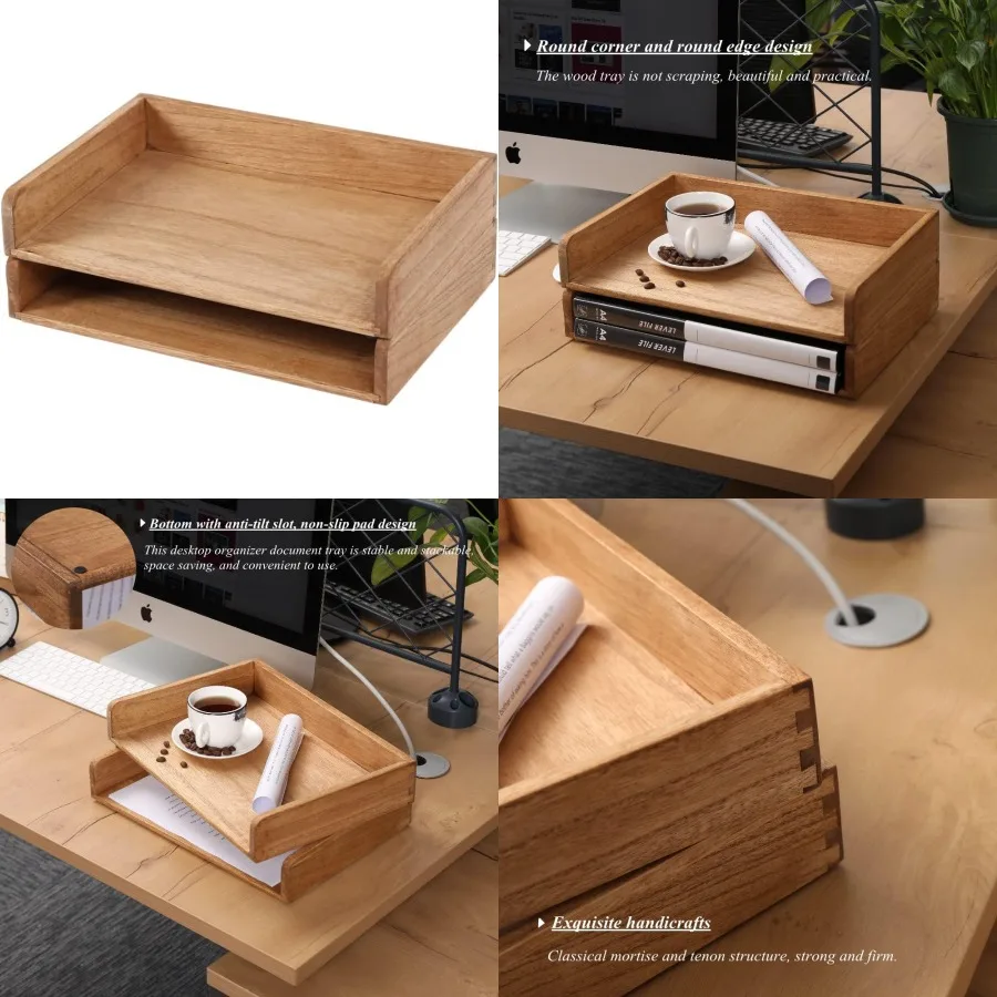 

Деревянные штабелируемые лотки для бумаги для офисных принадлежностей и аксессуаров - Настольный лоток-органайзер для писем, журналов для документов - Деревянный стол