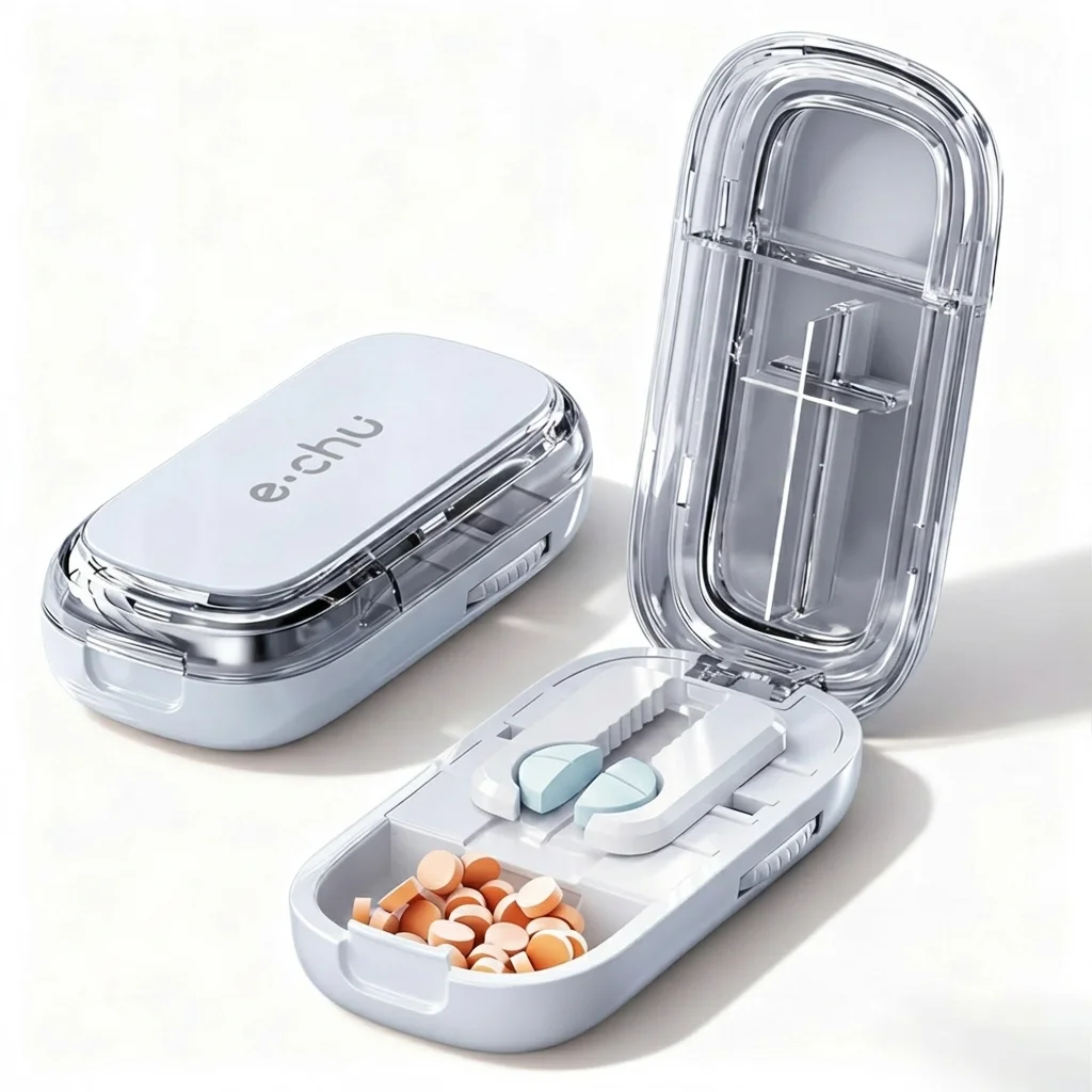 Portable Drug Tablet Medicine Adjustable Pill Splitter with Centering Device for Cutting Multiple Pills, Accurate Alignment