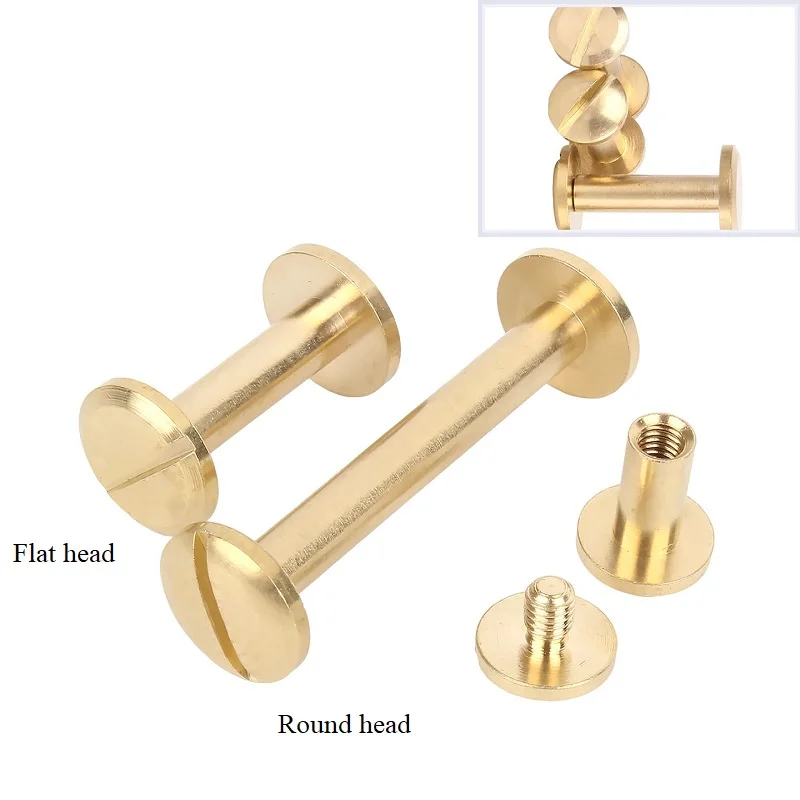 M4 Solid Brass Belt Screw Binding Book Screws Nail Stud Rivets For Photo Album Leather Craft Studs Head 8mm /10mm