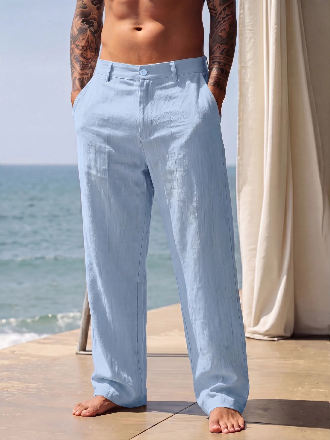 2026 Spring/Summer New 9 Colors Men's Solid Color Cotton Linen Pants Autumn Streetwear Fashion Casual Solid Color Loose Trousers