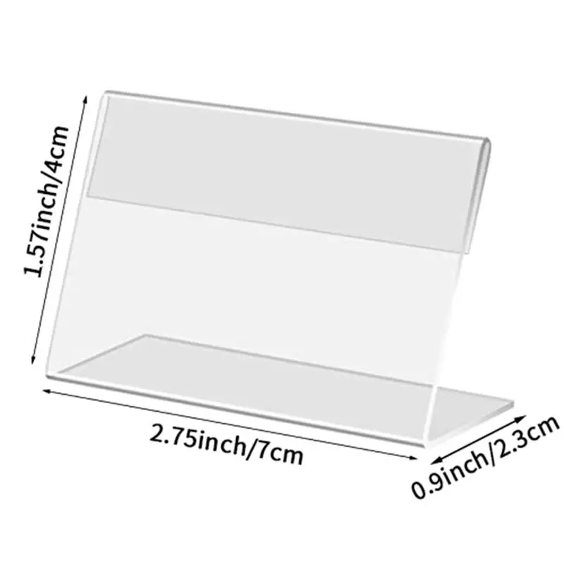 A20I 30 PCS Mini Clear Acrylic Sign Display Holder,Horizontal Slanted L-Shape Acrylic Name Card 7x4 CM