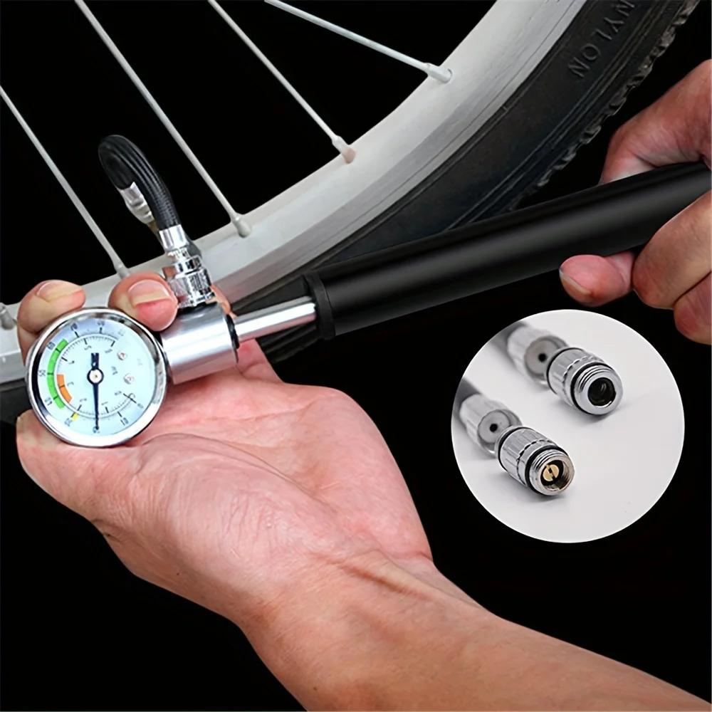 Portable Bike Pump with Gauge 120PSI MTB Bicycle Pump Aluminum Alloy Hand Pump for Football Basketball Outdoor Cycling Equipment