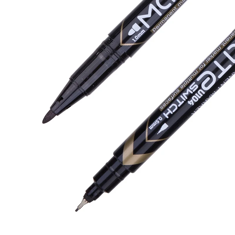 Deli 12 PCS/Box Permanent Marker 2-tip 0.5mm/1.0mm Black Ink Office School Supply EU10420