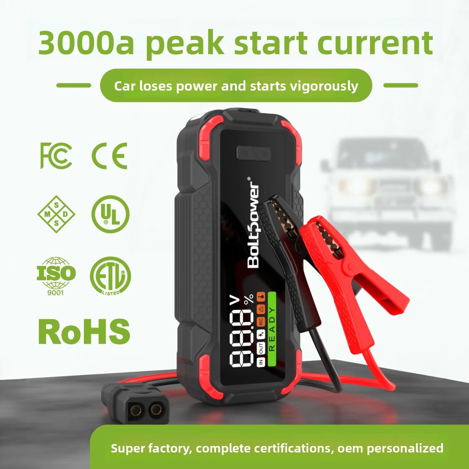 2026 Electric General 3000A Multifunctional Car Jump Starter Power Bank Strong 12V Car Emergency Power with 2000A Peak Current