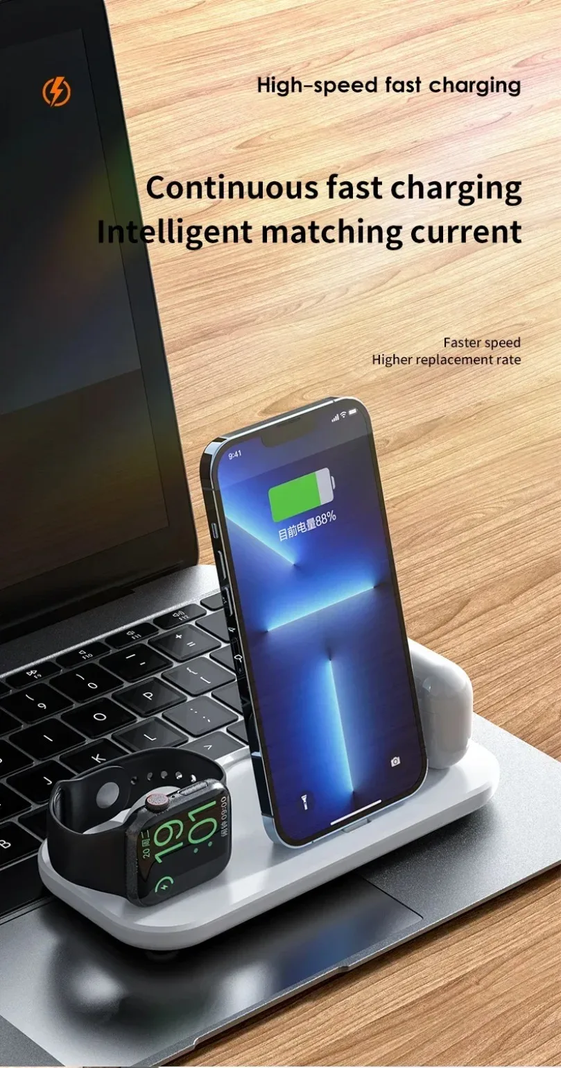 3-in-1 Schnell-Ladestation Faltbares Kabelloses Ladegerät Ständer Dock Handyhalter für iPhone 17-12 Apple Watch AirPods – Detail 7