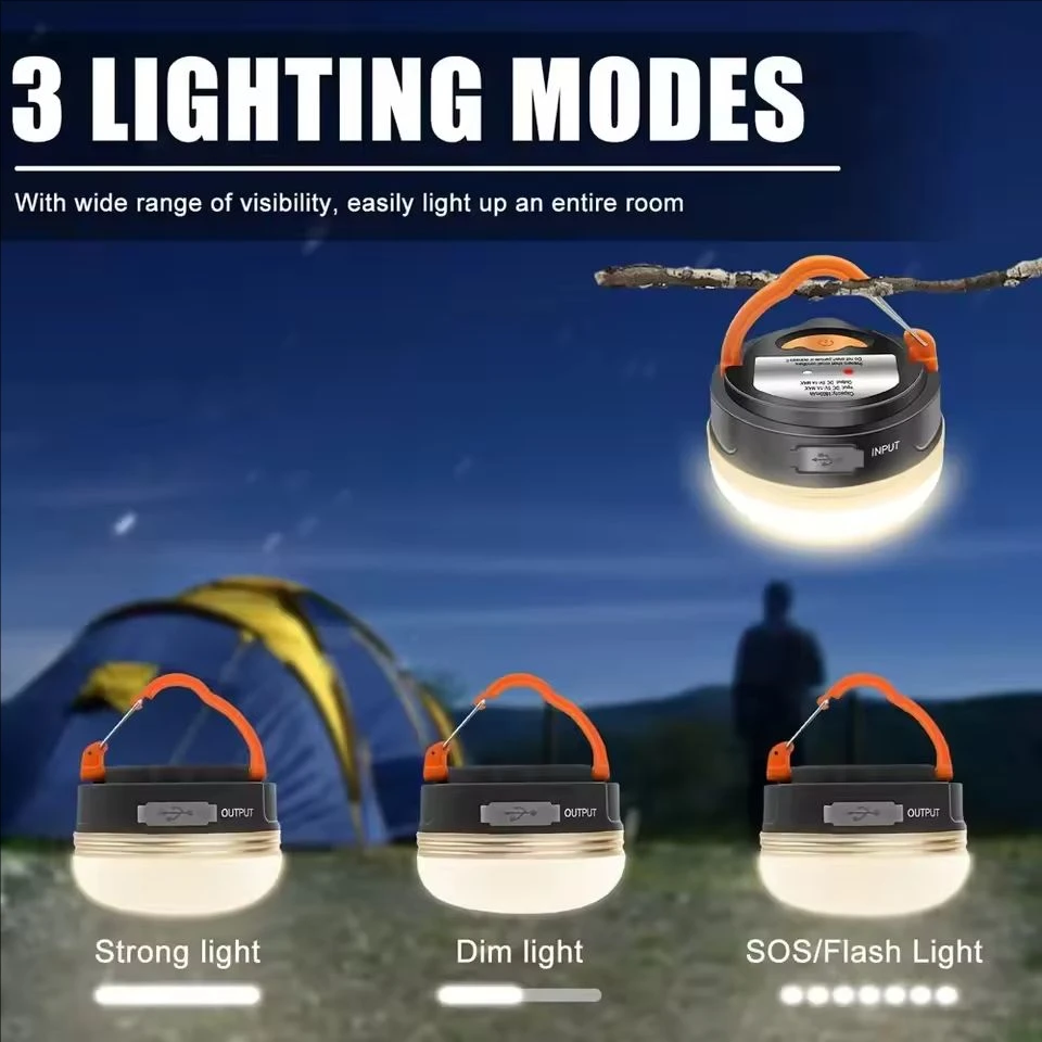 USB Rechargeable Portable Camping Tent Light 3 Modes Waterproof Outdoor Tent Lamp Lightweight Night Hanging Hook Emergency Lamps