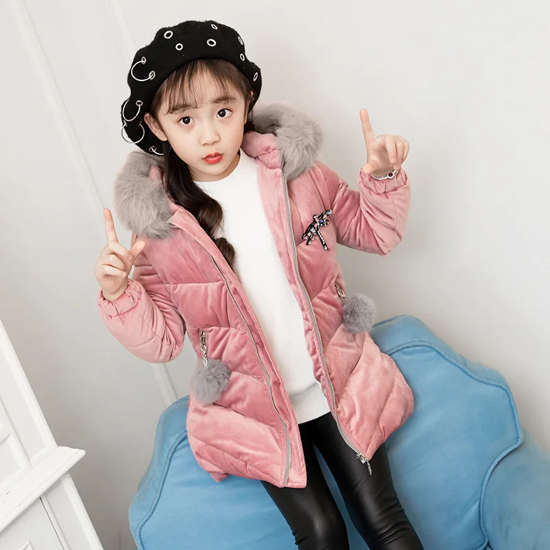 Children Girls Velvet Winter Coat Thick Woolen Hooded Outerwear Clothes Children Kids Warm Jackets Cotton Padded Parka for 3-12y