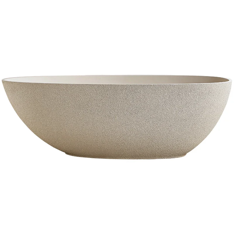 "Japanese Wabi Sabi Cream Egg-shaped Bathtub - Freestanding Designer Stone Tub for Luxury Hotel & Minimalist Villa" - Image 5