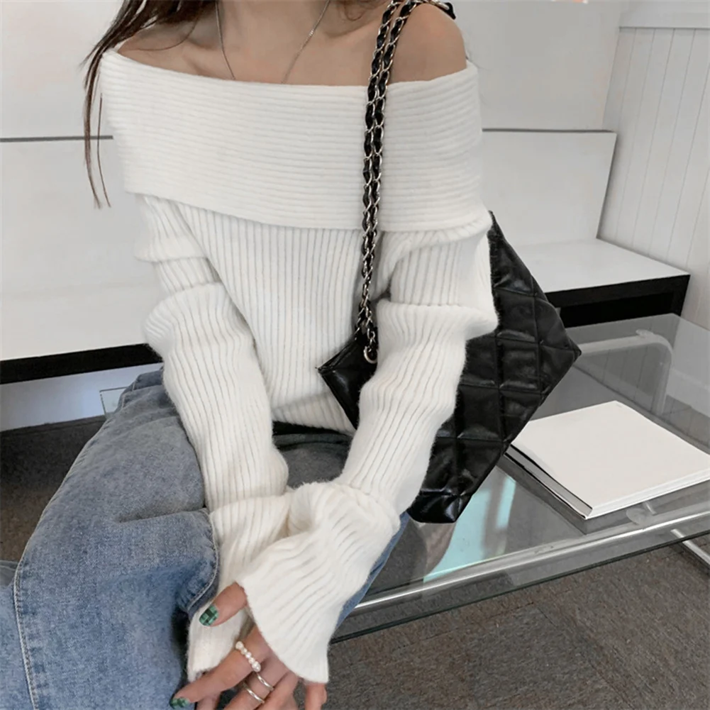 Jersey informal ajustado de punto, Top de manga larga, manga larga, nuevo estado, tela de poliéster, patrón de Color sólido