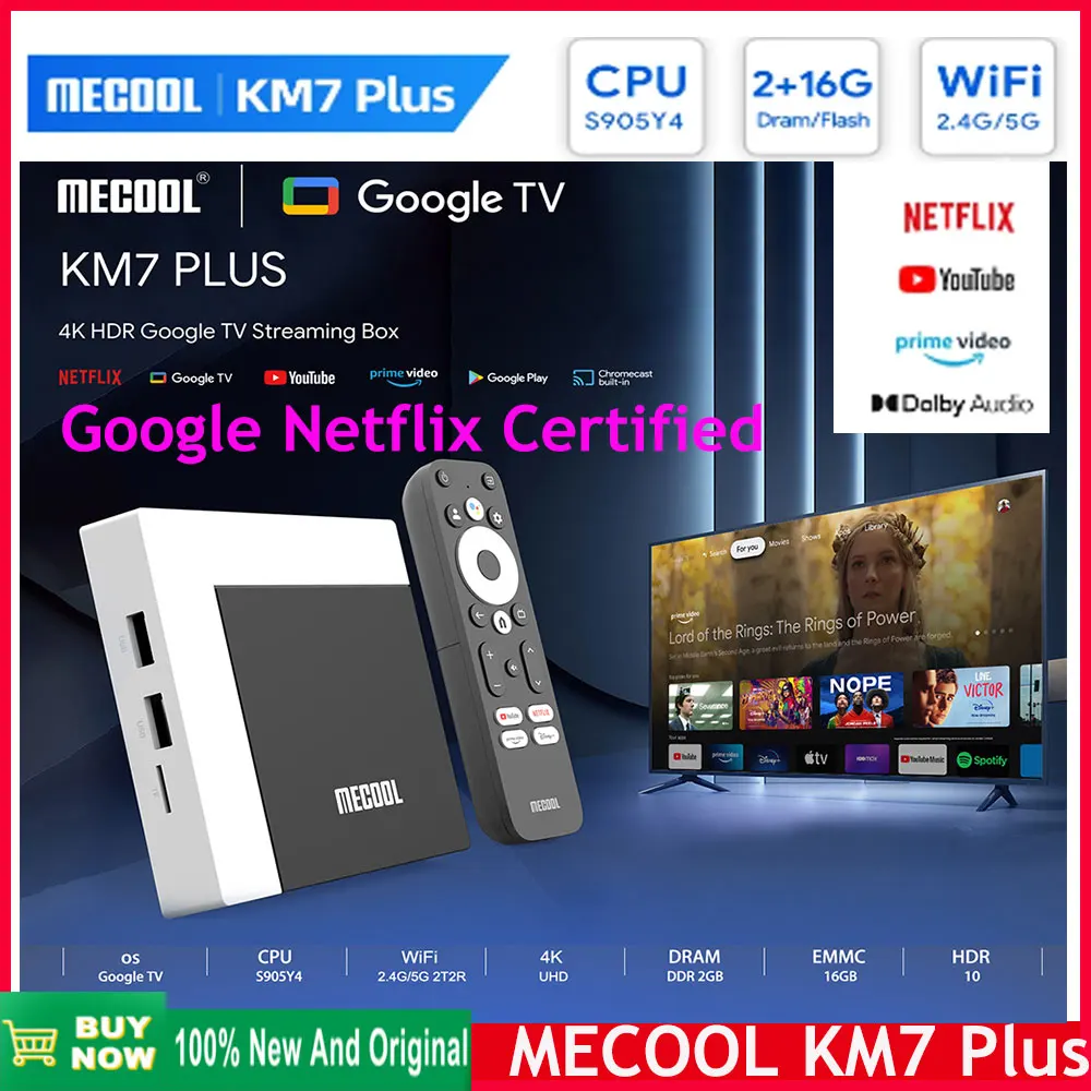 

MECOOL KM7 Plus Android 11 TV box with Dolby Audio 2G+16G Google Certified Google TV 4K Stream Media Receiver Home Media Player