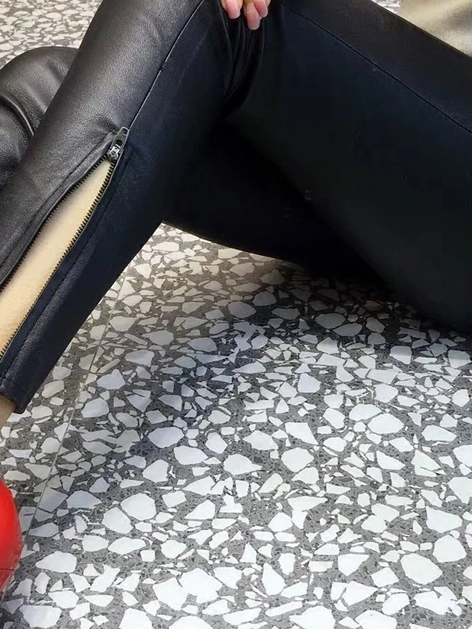 

Women's High Waist Bla Fce Lined Slim Fit Thermal Trousers Non Craing Leggings European Sle Spring Early Season