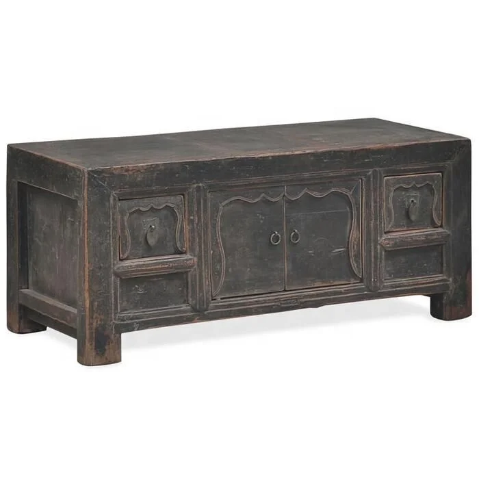 Factory Cheap Price Handmade Rustic Furniture Antique Distressed Black TV Stand Cabinet