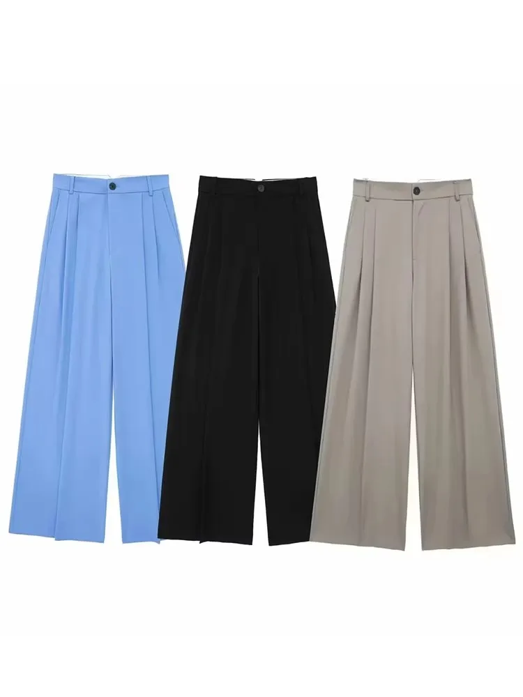 HH Hose mit weitem Bein für Damen, Reißverschluss, hohe Taille, lockere Hose, Damen-Sommer-Plissee-Damenhose, Streetwear, Freizeithose