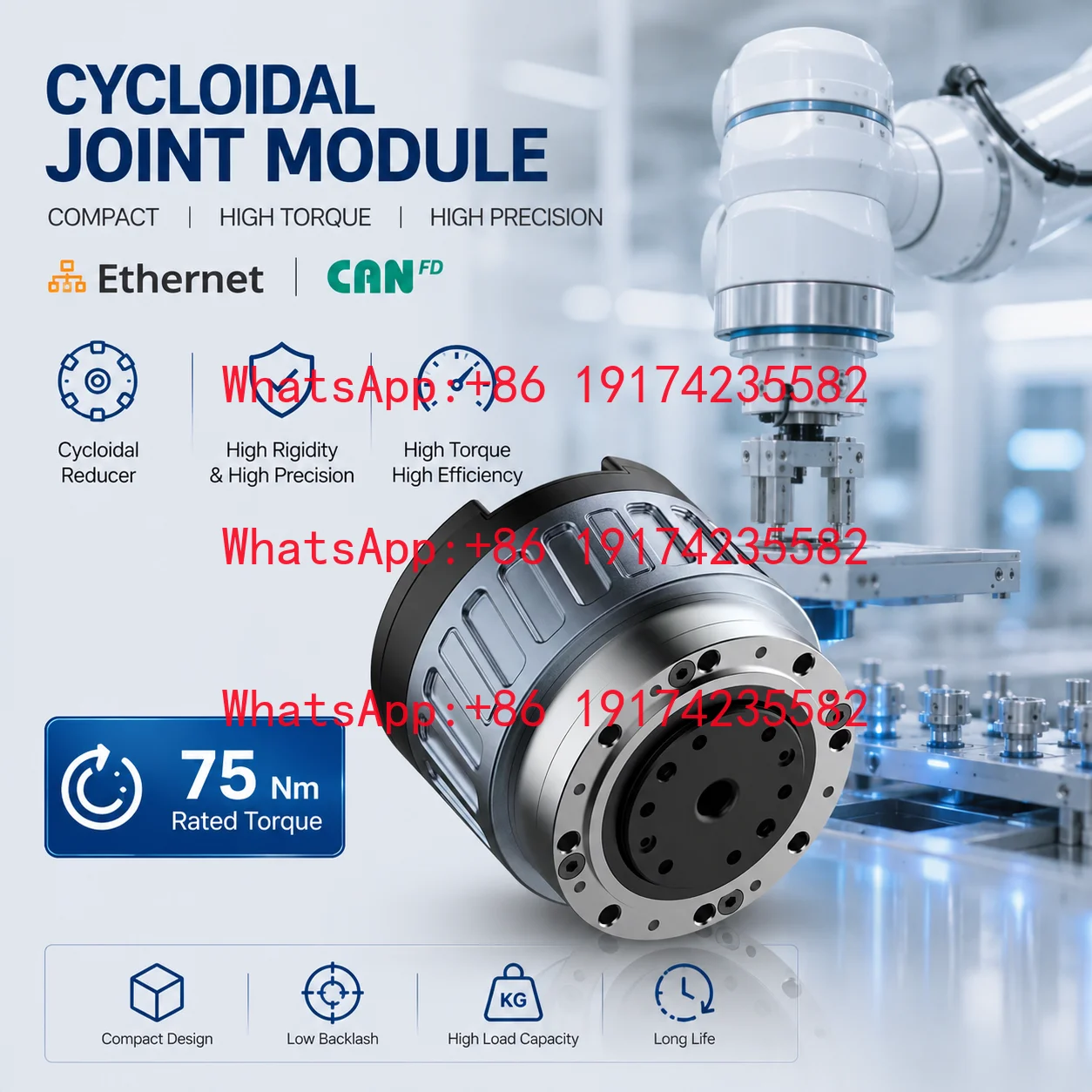 75nm Rated Torque Ethernet +CANFD Protocol Cycloidal Reducer High Precision Cycloidal Reducer Actuator