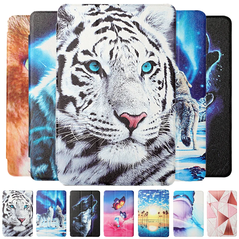 Tri-Fold PU Leather Cover For Huawei Matepad T10 Case Tiger Wolf Animal Tablet Case For Funda Huawei Matepad T10s T 10s Cover