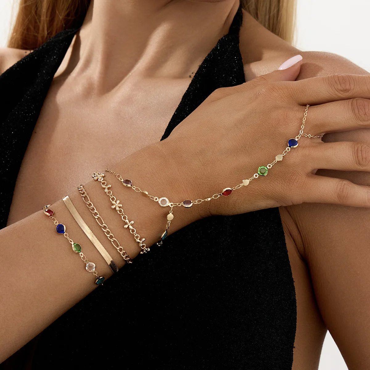Jewelry Personality Ring Bracelet Integrated Fashion Jewelry Design Sense Small Pearl Beaded Bracelet Women