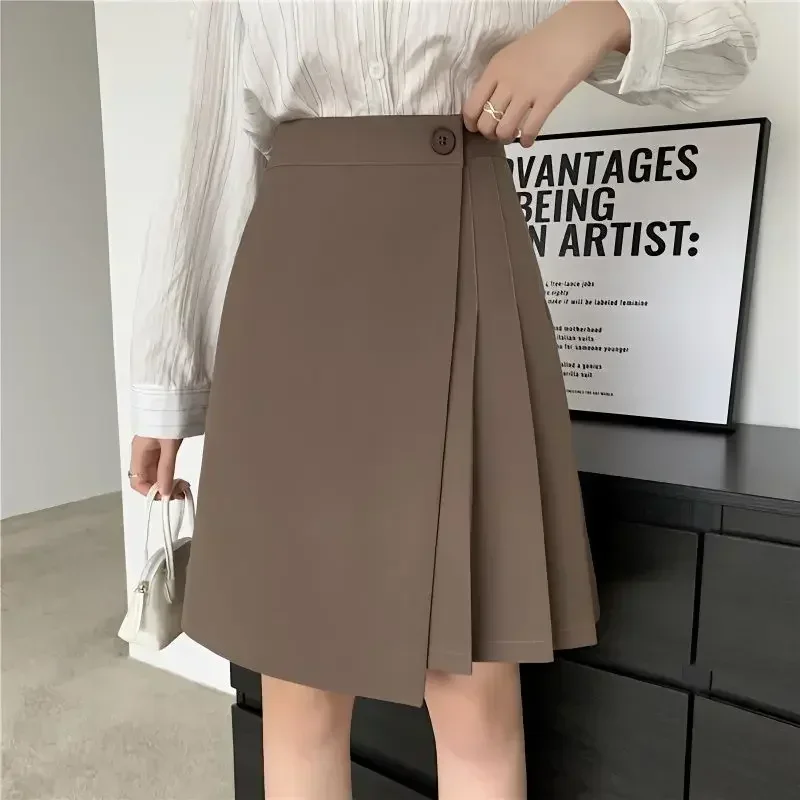 Pleated Skirts Women Irregular Casual High Waist Office Ladies Summer Elegant Knee-length Simple All-match Korean Fashion M02