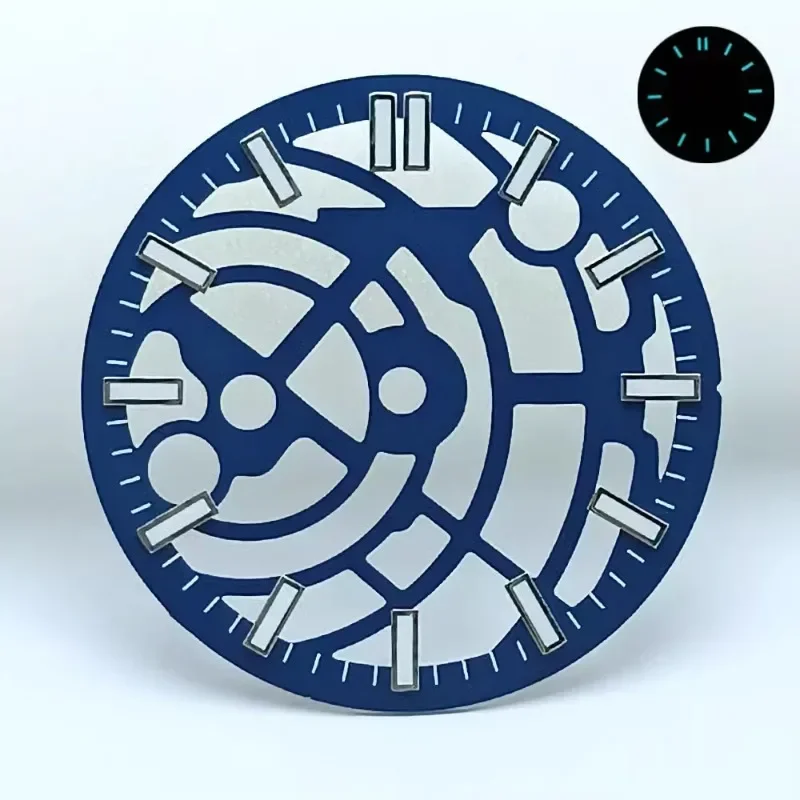 ملحقات ساعة معدلة جديدة مقاس 28.5 ملم مع قرص مجوف في حركة NH70 مضيئة باللون الأزرق والأخضر قابلة للتخصيص