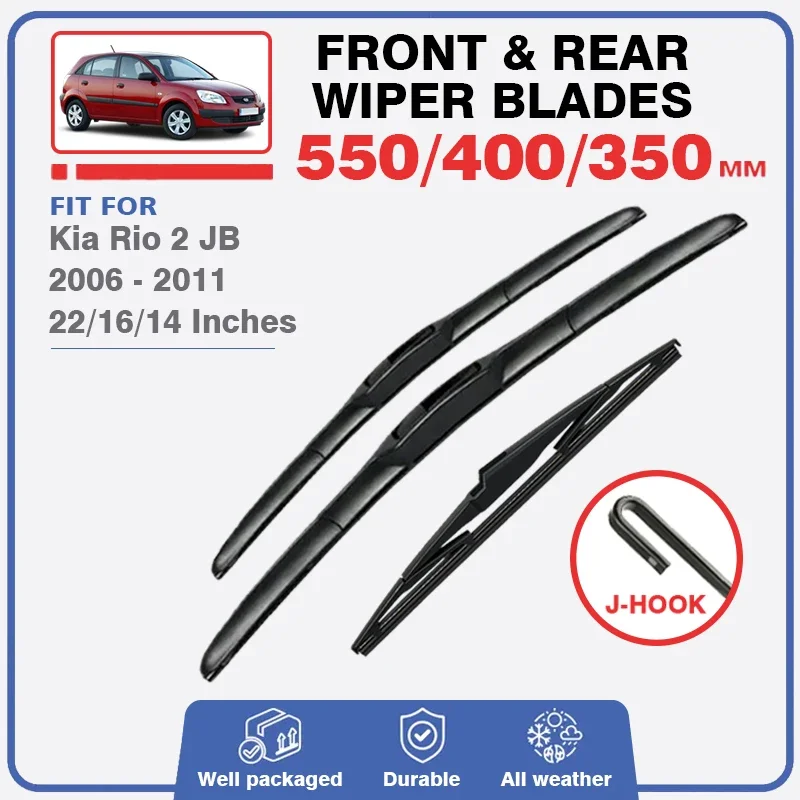 Front Rear Wiper Blades For Kia Rio 2 JB 2006 - 2011 Windshield Windscreen Accessories Window Silicone Original Back Wiper 2007