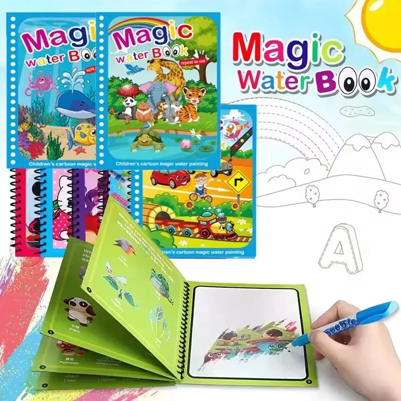 Children Early Education Toys Magical Book with Pen Water Drawing Montessori Toys Gift Reusable Coloring Book Magic Drawing Book