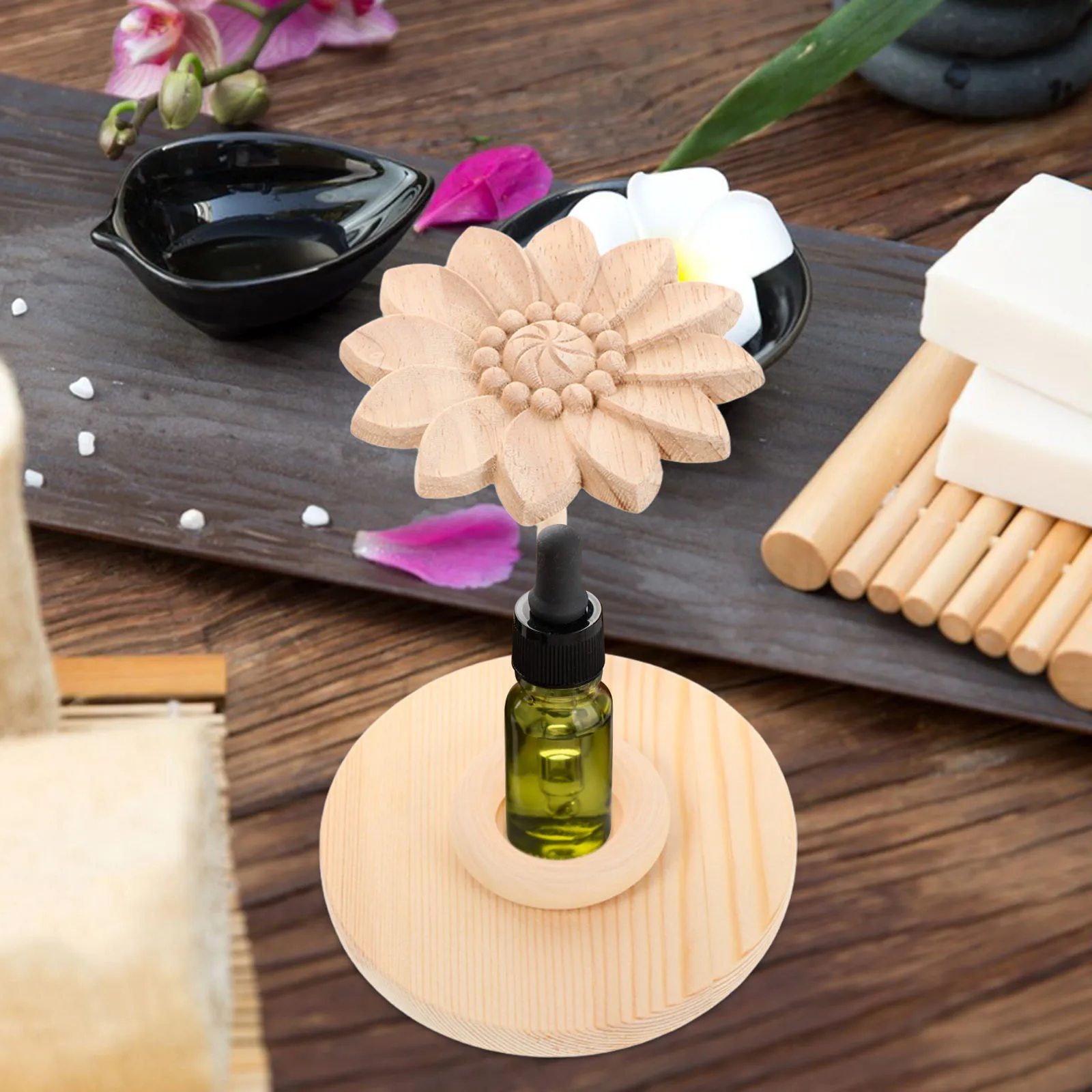 

Lotus Flower Wood Diffuser 2 In 1 Essential Oil Holder Storage Organizer Aromatherapy Display Stand For Home Office Spa