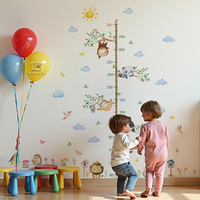 Large Cartoon Forest Animal Growth Chart - Elephant Tiger Removable Height Ruler Sticker, Kids Room Jungle Decor