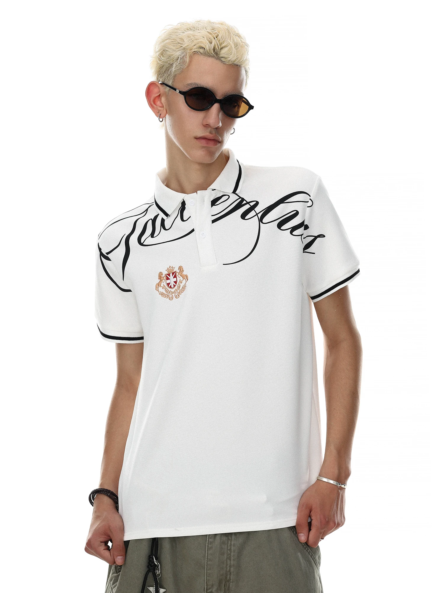MRNEARLY American Retro  Shirt Men's Short Sleeve Embroidered Loose Fit Printed Casual Fashion Upperwear