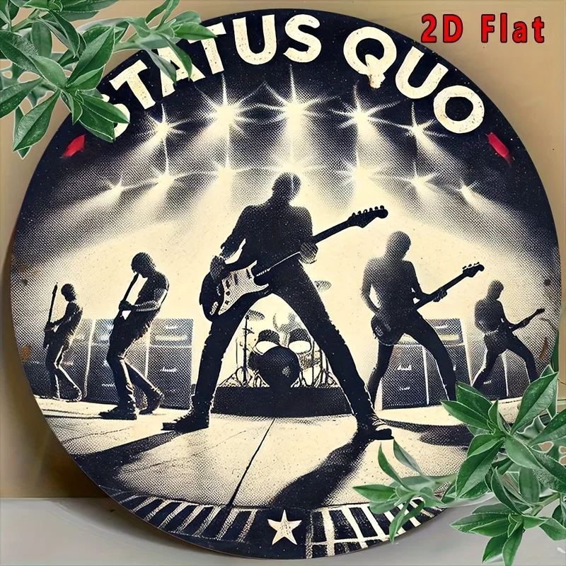 2D Flat, [2D Flat] Round Status Quo Rock Band Konzert Poster Metallblechschild – Vintage-inspirierte Musik-Wandkunst, wasserdicht und staubdicht