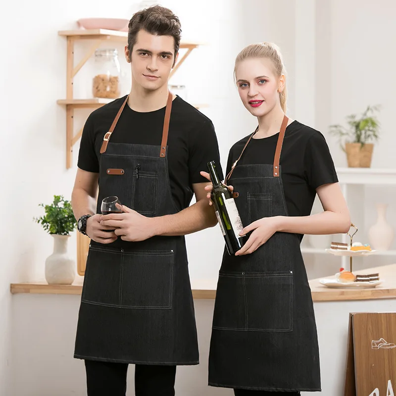 Tablier rayé imperméable pour barmans et chefs avec poches, bavoir de cuisine pour hommes et femmes