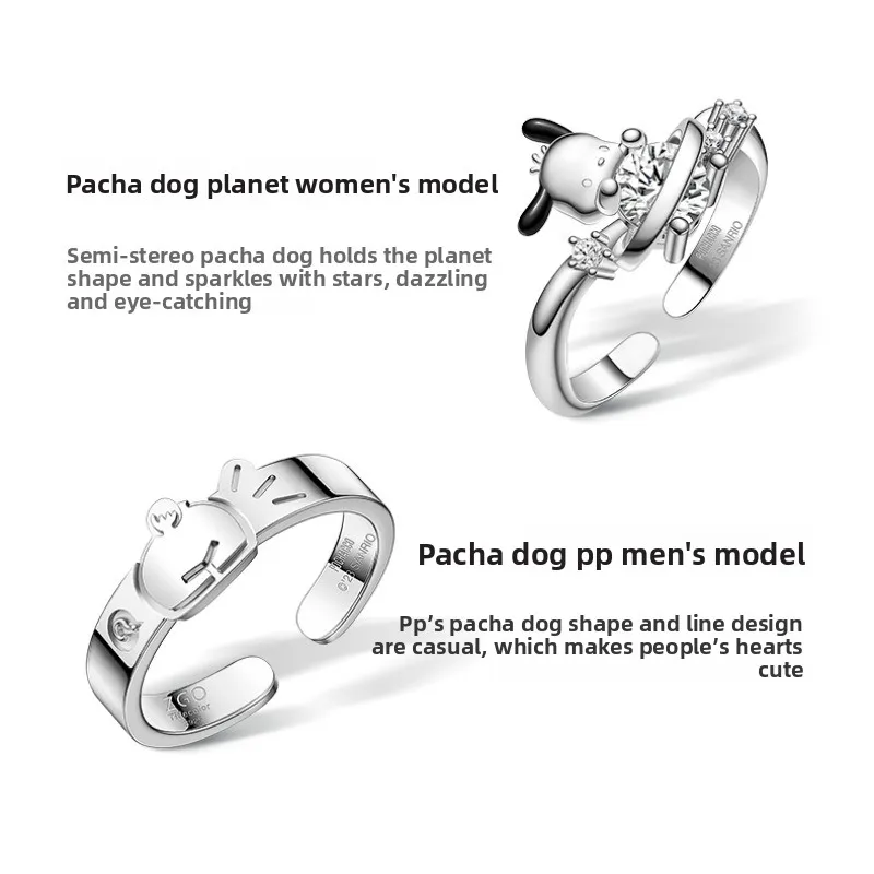 

Genuine Sanrio Co-branded Trendy Painted Pochacco Ring Sterling Silver Pair Ring Opening Design