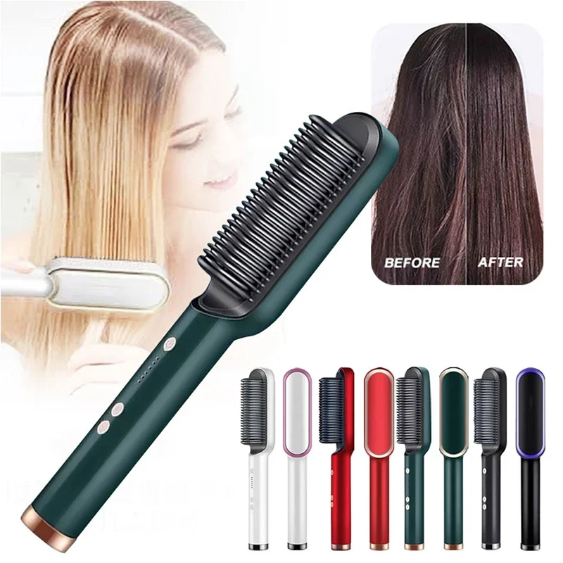 Multifunctional Hair Comb Ceramic Smoothing Fast Heated Electric Hair Straighten Comb Hair Curler Brush Hair Fast Modeling Tool