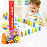 Put Up The Domino Game Toy Set Automatic Placement Domino Train Car with Light Sound Educational Building Blocks DIY Toy Gift