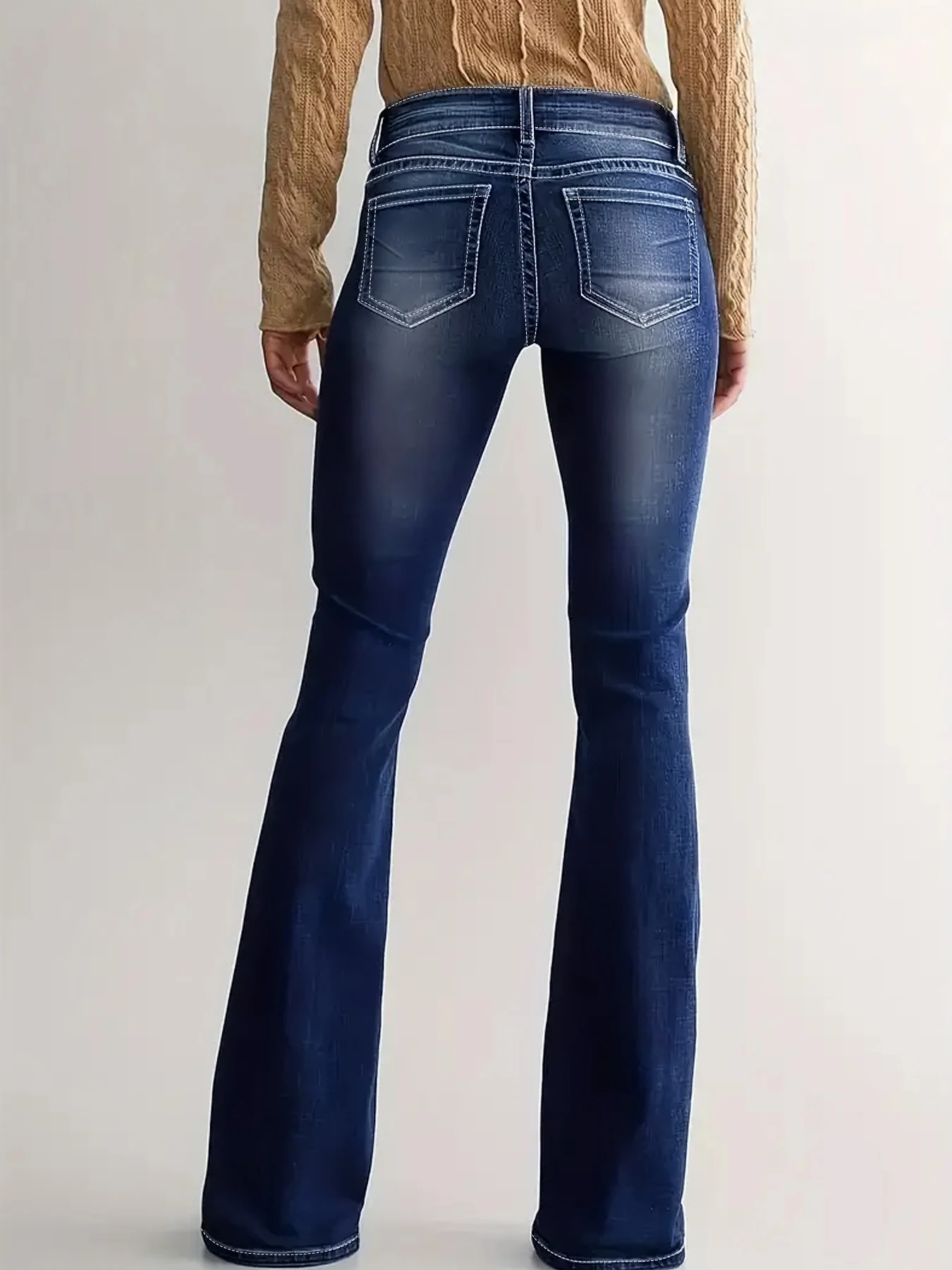 

Женские темно-синие расклешенные джинсы больших размеров с завышенной талией, винтажные расклешенные джинсы с завышенной талией, подходящие для кампуса, работы и Y2K.